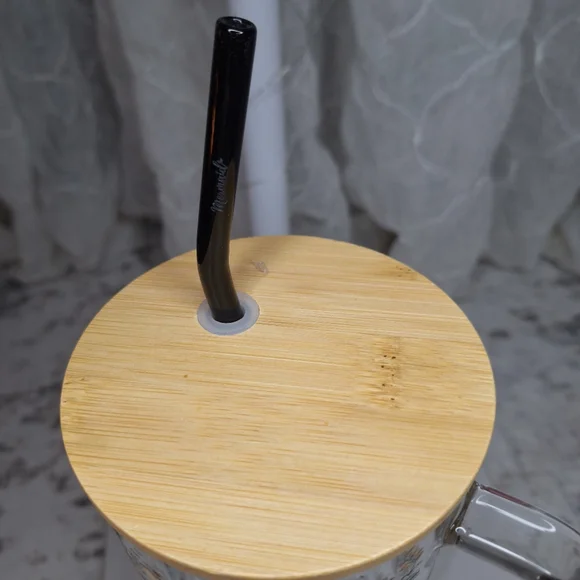 Mermaid Straw Never Used Glass Tumbler Bamboo Lid & Glass Straw Coffee Print - Picture 4 of 4